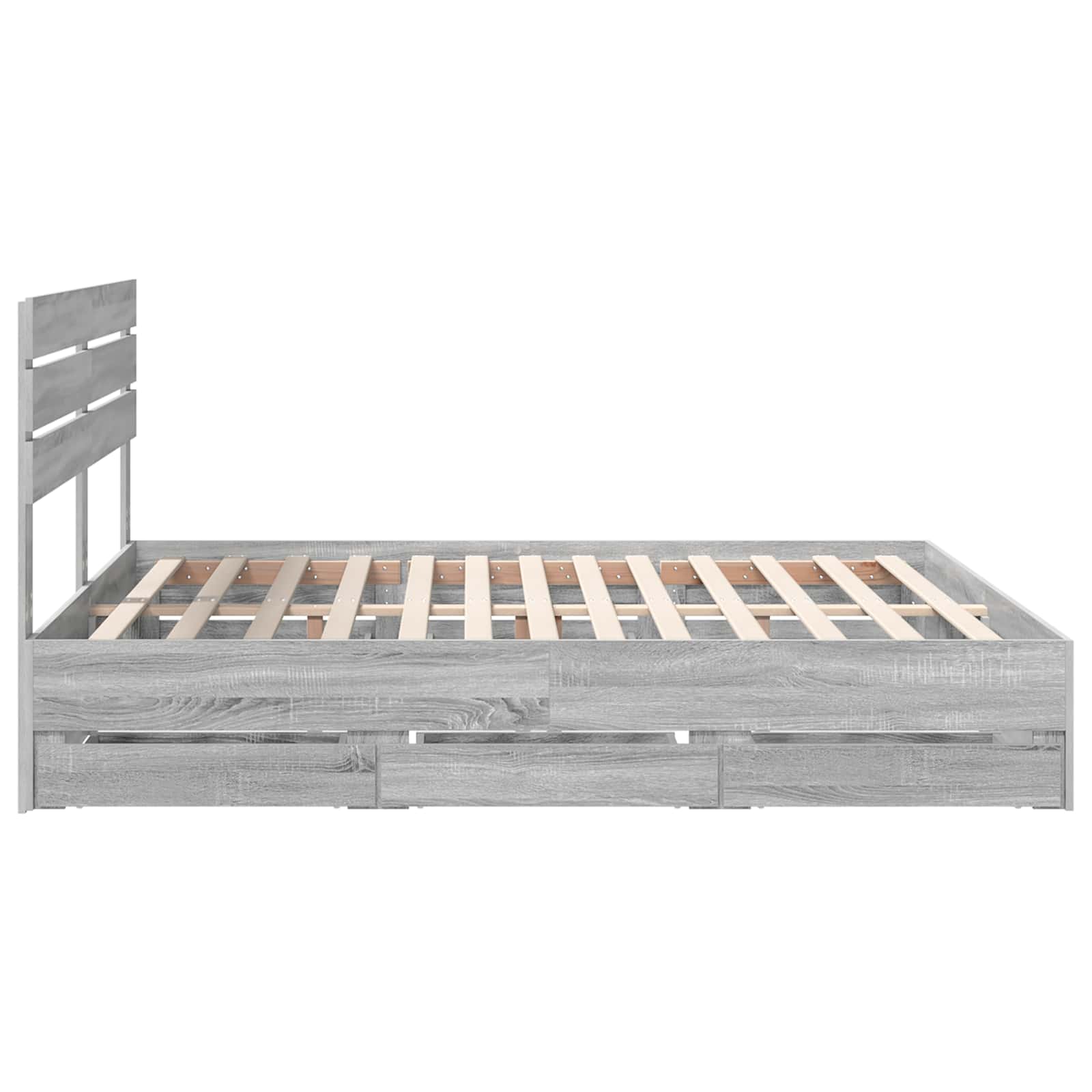 Cadre de lit gris en panneau de bois pour la chambre, 200 × 200 cm - 9