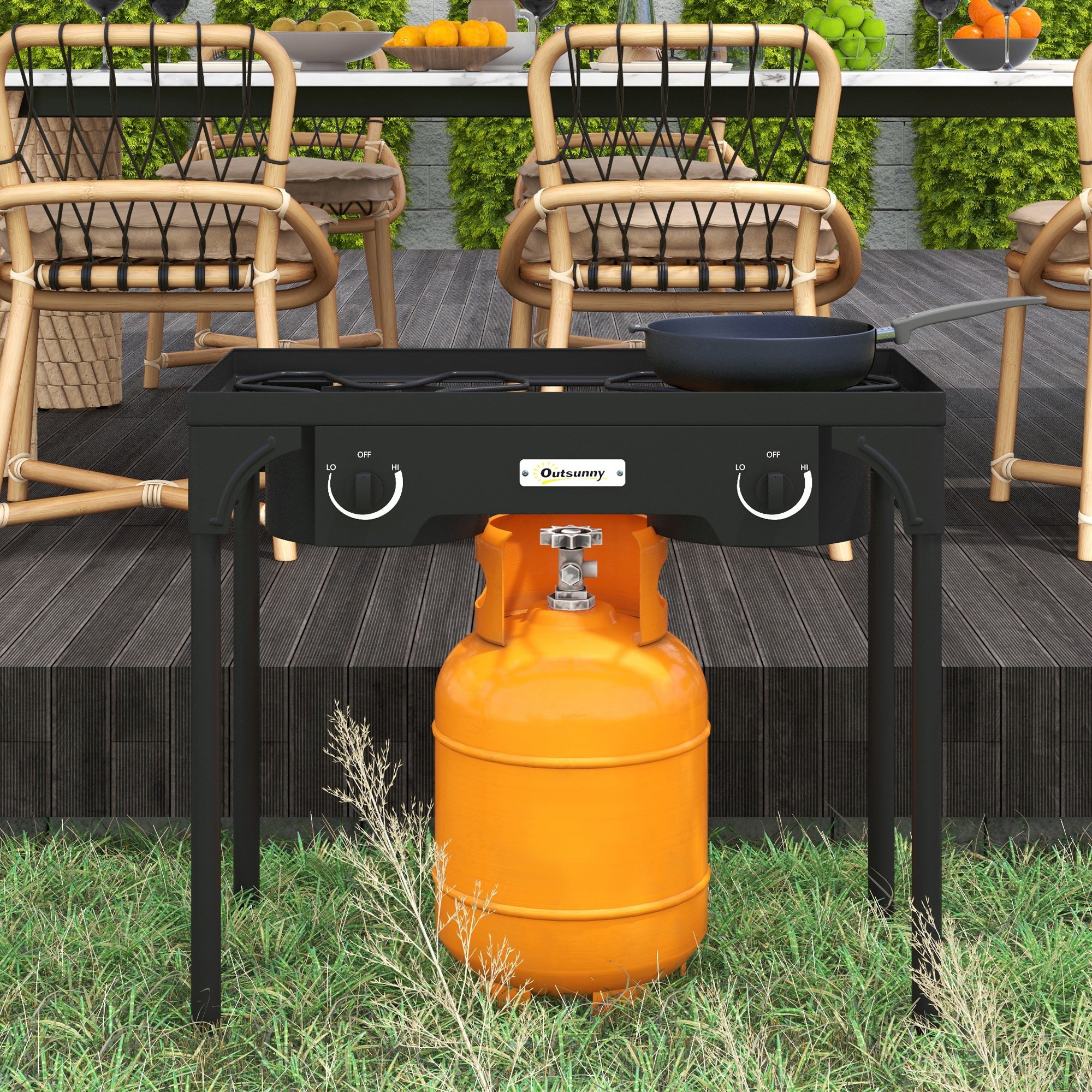 Réchaud gaz propane portable 2 brûleurs 150 000 BTU/h pieds amovibles cuisine camping - 4