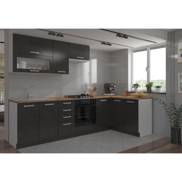 LASSEN Cuisine complete d'angle 240x165 cm avec plan de travail - Angles réversible - 8 éléments - Gris Matera - 2