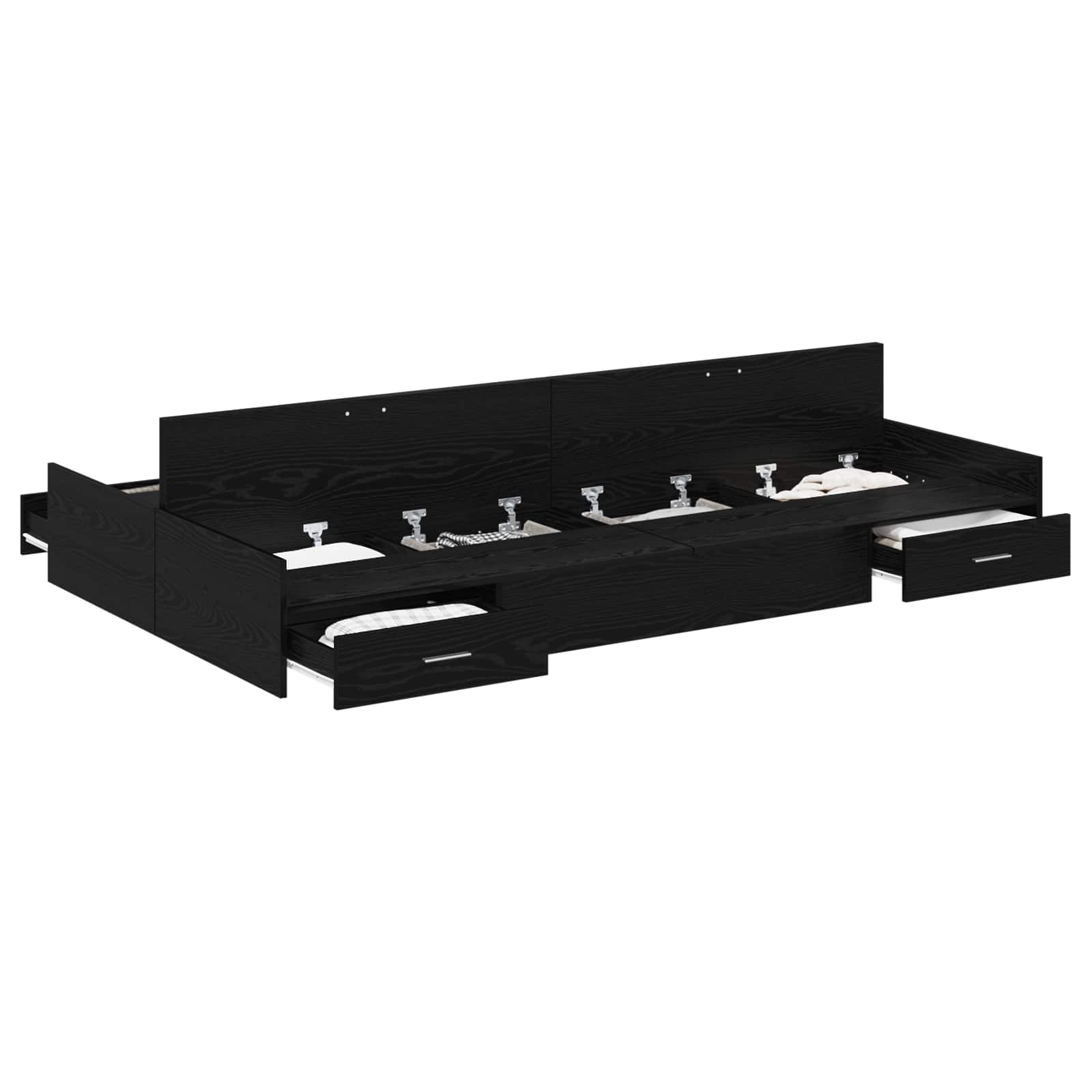 Cadre de lit avec rangement et tiroir, chêne noir, pour la chambre, 120 × 200 cm - 2