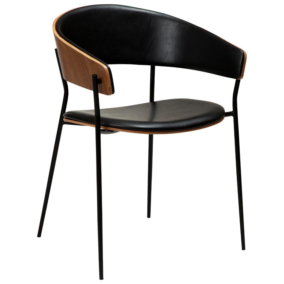 Crib Dan-Form krzesło stołowe z podłokietnikami fornir orzech, PU skóra sztuczna czarny.