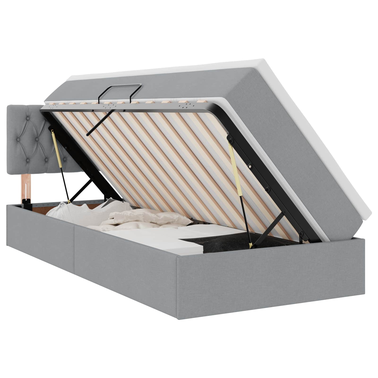 Lit avec rangement et matelas gris clair 90 x 190 cm velours - 2