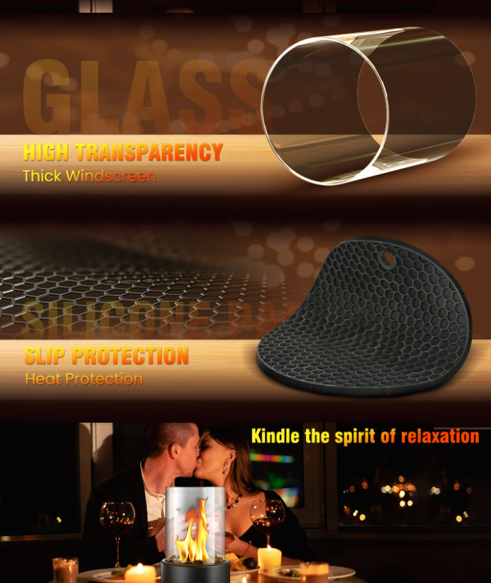 Cheminée de Table Extérieure, Cheminée Éthanol Intérieure avec Couvercle en Verre Coupe-Vent, Mini Feu de Table - 7
