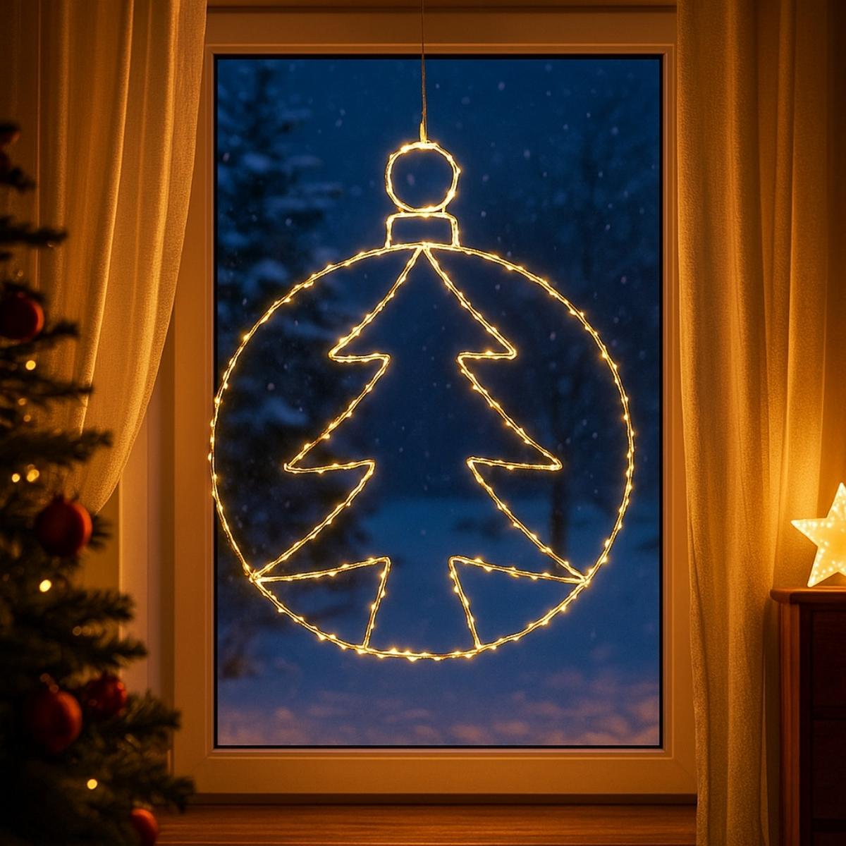 Dekoracja okienna świetlna choinka 250 Led timer 48,5 cm ciepły biały - 5