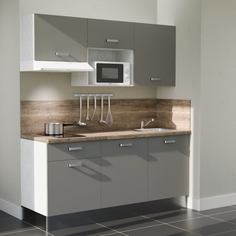 Kitchenette K30L-PT - 180 cm - plan stratifié, évier inox, - Façade ...