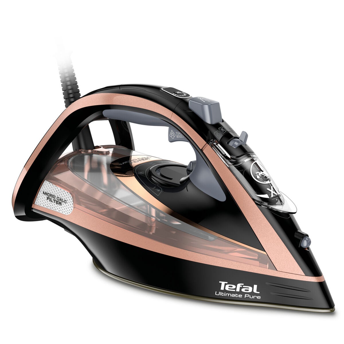 Żelazko parowe Tefal Ultimate Pure czarne miedziane moc 3200 W para pionowa