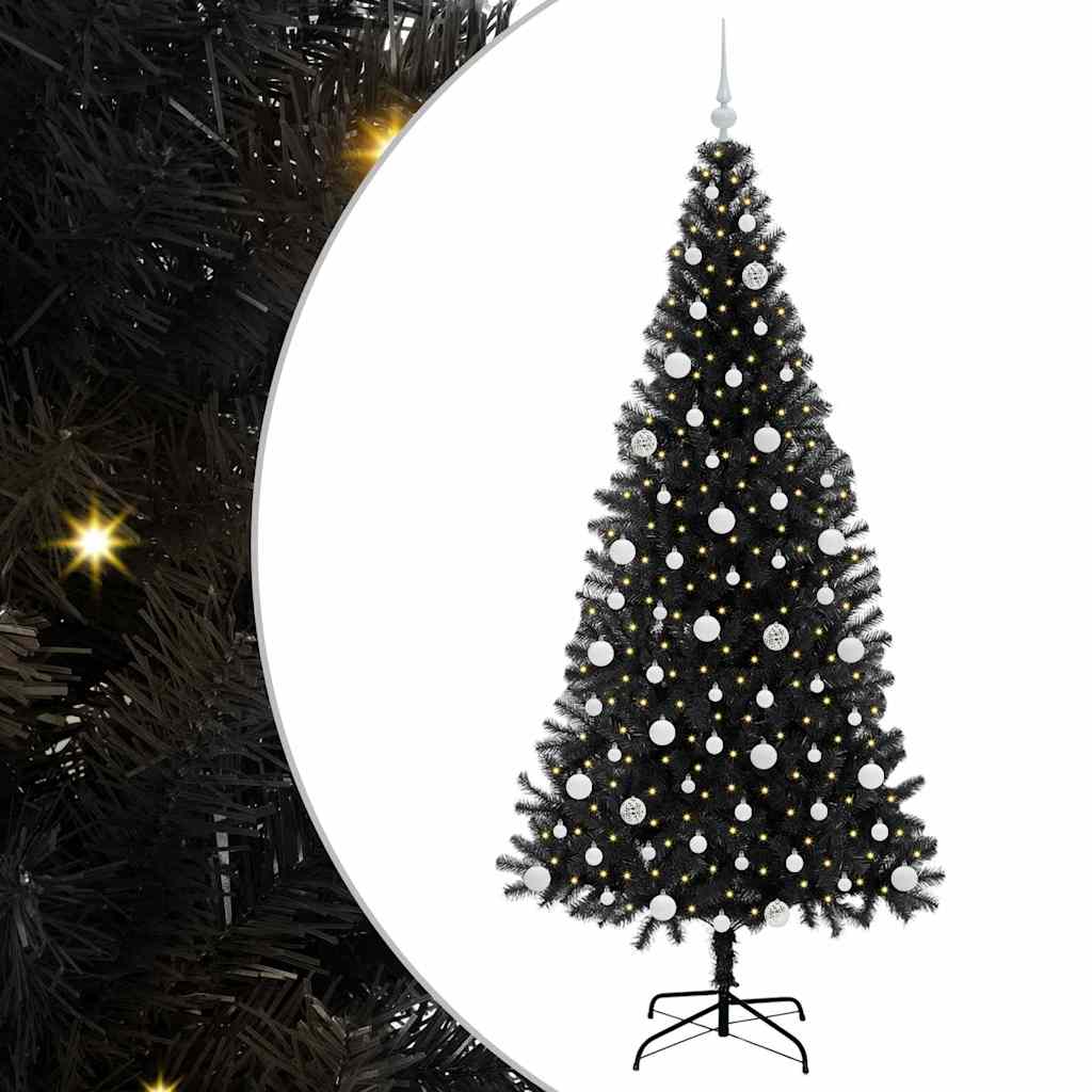 Choinka z 300 diodami LED z podstawą Czarny 210 cm PVC