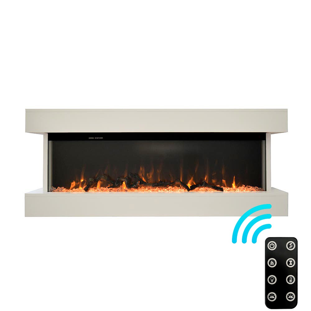 Tempo Style – kominek elektryczny ALARO | Energooszczędny, wbudowany piec ścienny z wentylacją, pilotem, timerem i dekoracyjnymi (biały, 110 cm)