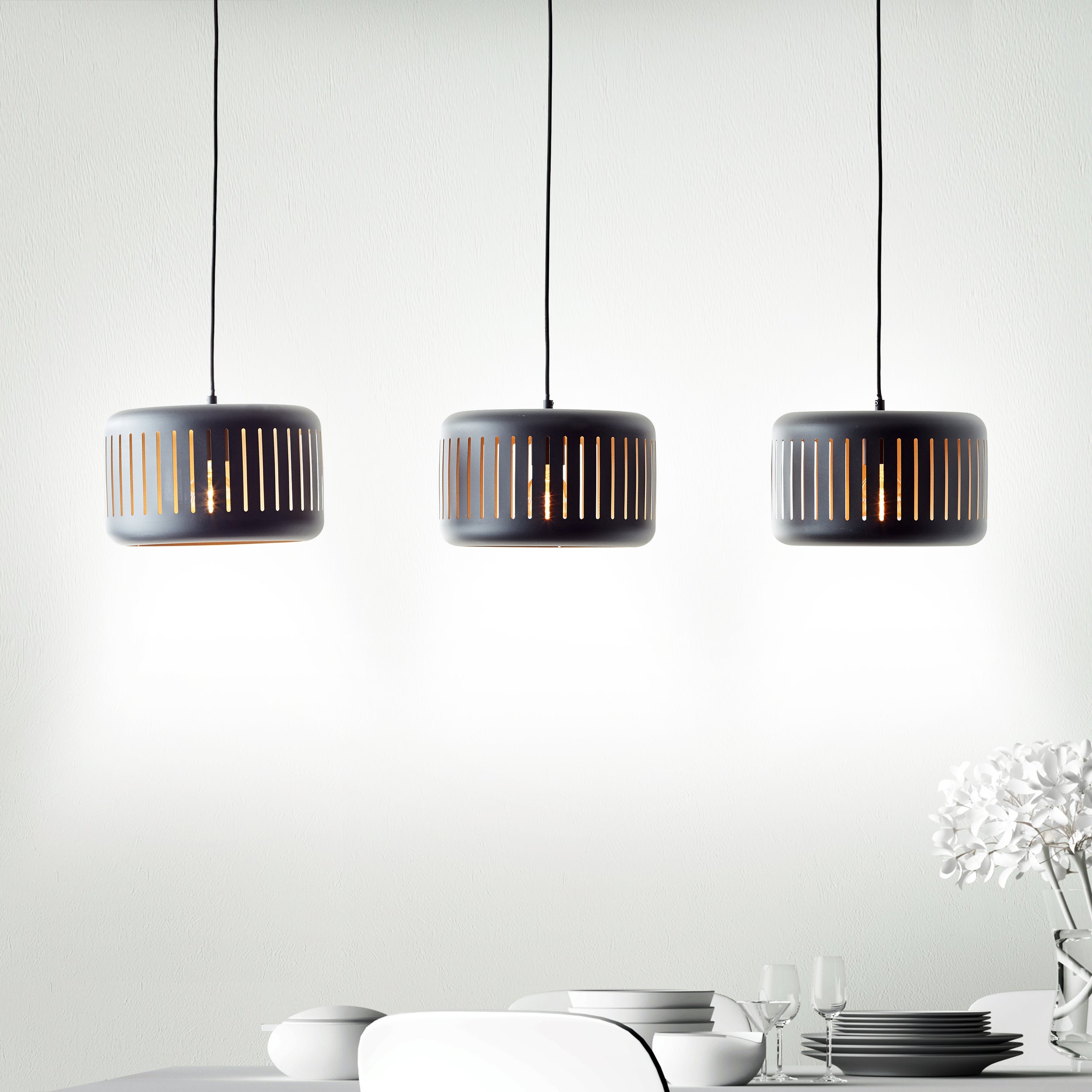 Brilliant Lampa wisząca 3-punktowa Tyas czarny/złoty metal/czarne drewno 3x A60, E27, 60 W - 8