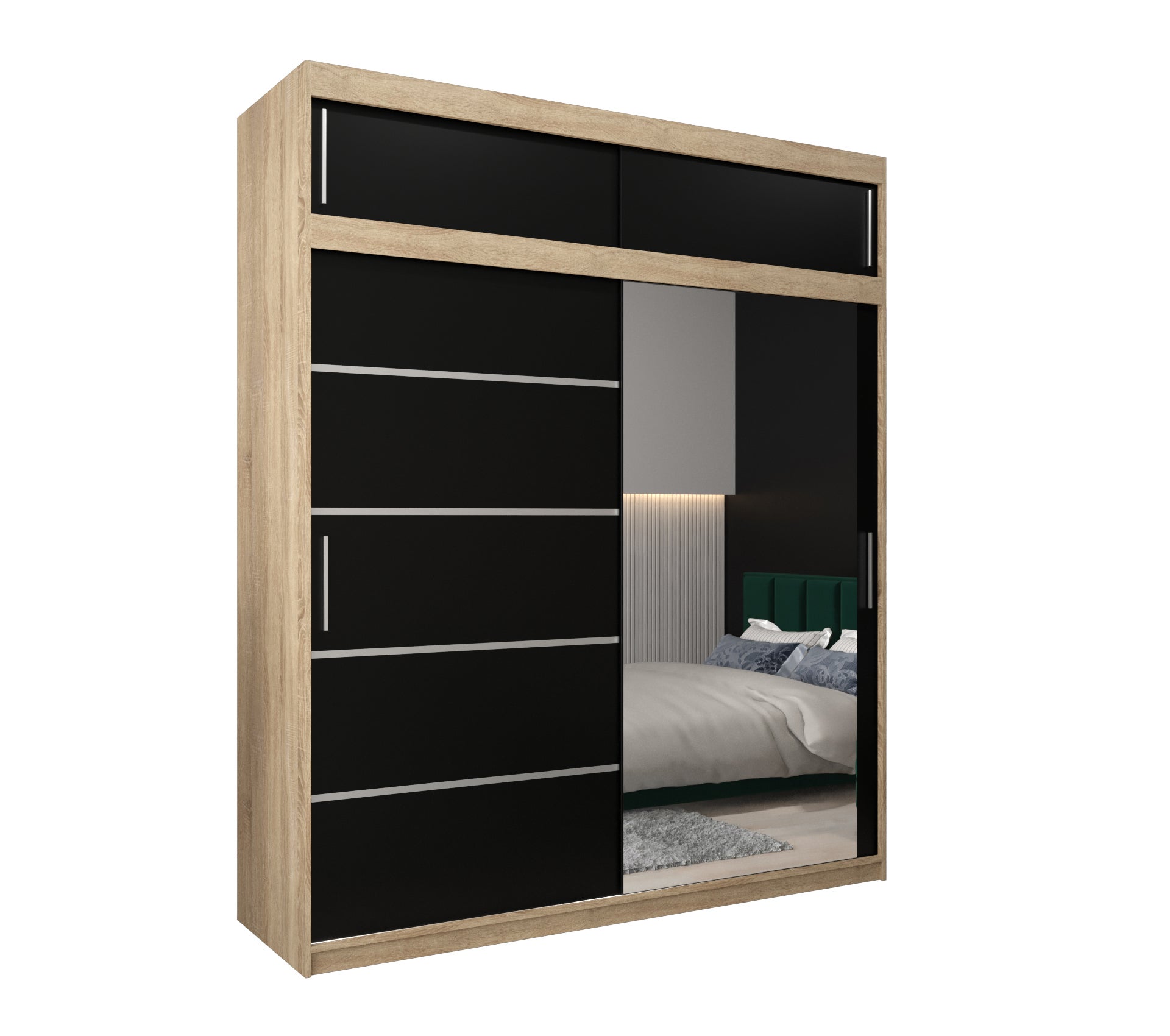 Szafa przesuwna z nadstawką garderoba Verona 2 200 x 62 x 240 cm Sonoma + Czarny - Abiks Meble