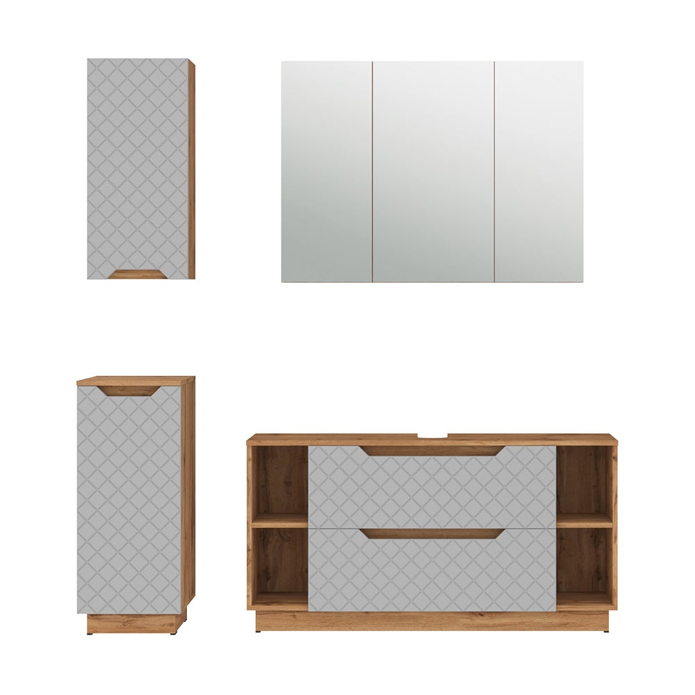 Vicco Zestaw mebli łazienkowych Lotta, Dąb/szary ze strukturą płytek, 4 części