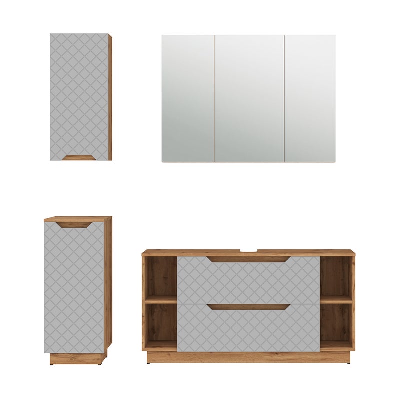 Vicco Zestaw mebli łazienkowych Lotta, Dąb/szary ze strukturą płytek, 4 części