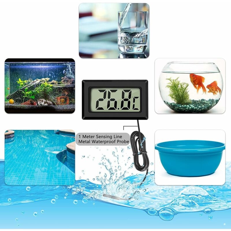 4x thermomètre numérique LCD moniteur de température avec sonde externe pour réfrigérateur congélateur réfrigérateur aquarium (4x noir) - 5