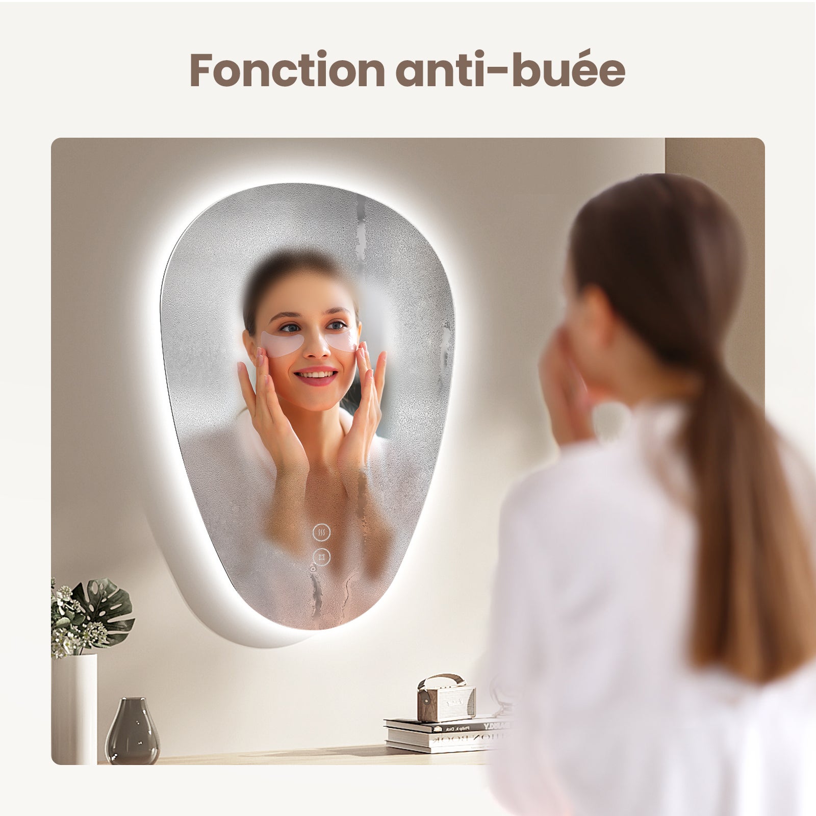 EMKE Miroir de salle de bain avec éclairage LED - Miroir asymétrique - Antibuée, 3 Couleurs, Intensité Réglable - 60 x 45 cm - 5