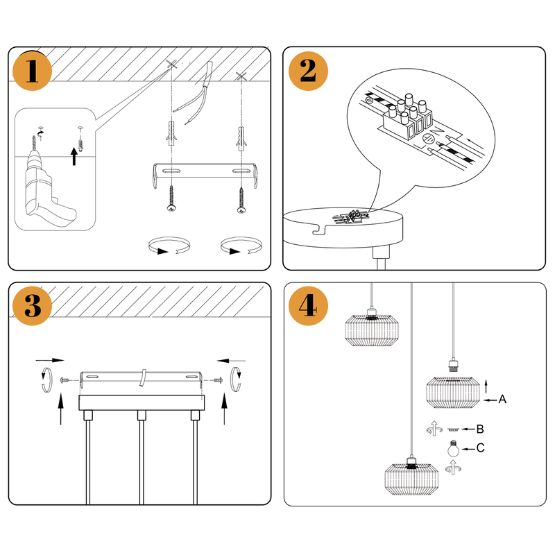 Nettlife Lampada Sospensione Rattan Φ25 Vintage Tavolo Pranzo - 1 Luce, Design Retrò, E27 (Senza Lampadina) - 7