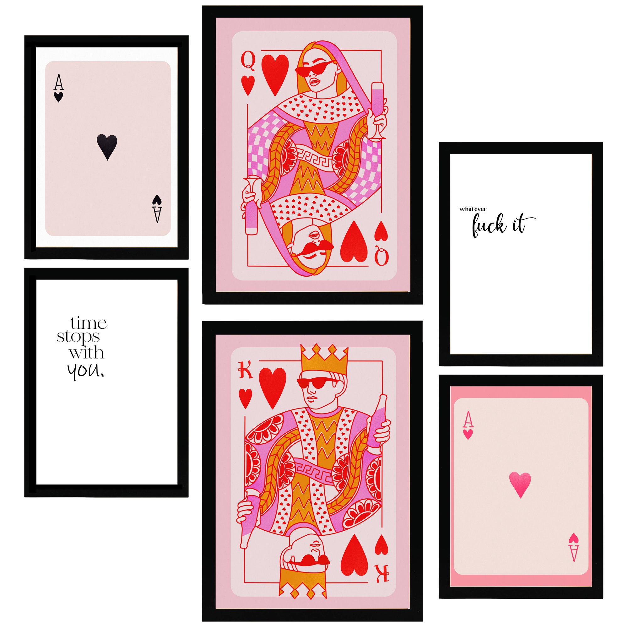 Nacnic set de 6 pósters illustraciones de arte moderno tonos rosas marco negro