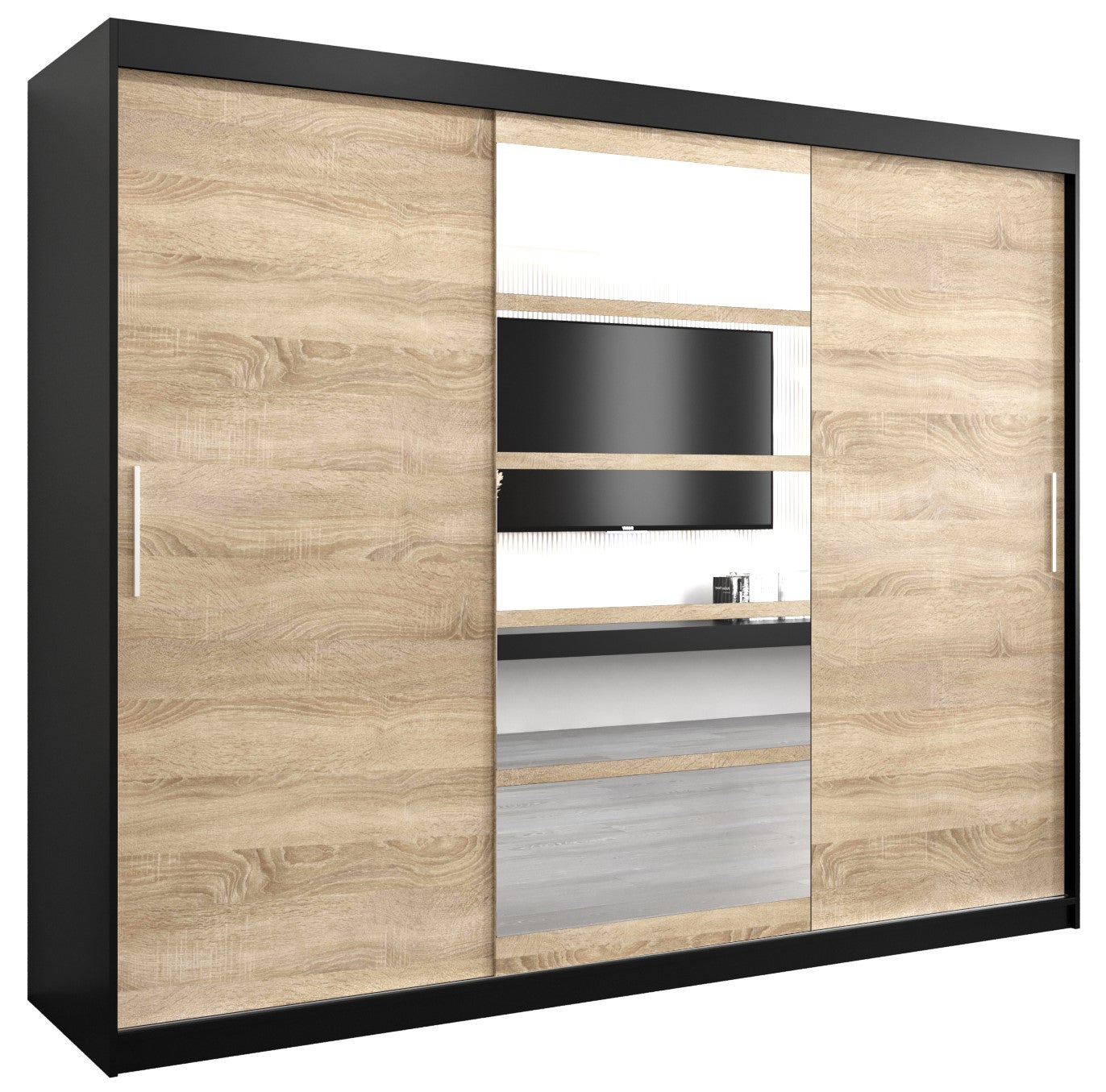 Szafa przesuwna garderoba ROMA 1 250 x 62 x 200 cm Czarny + Sonoma - Abiks Meble