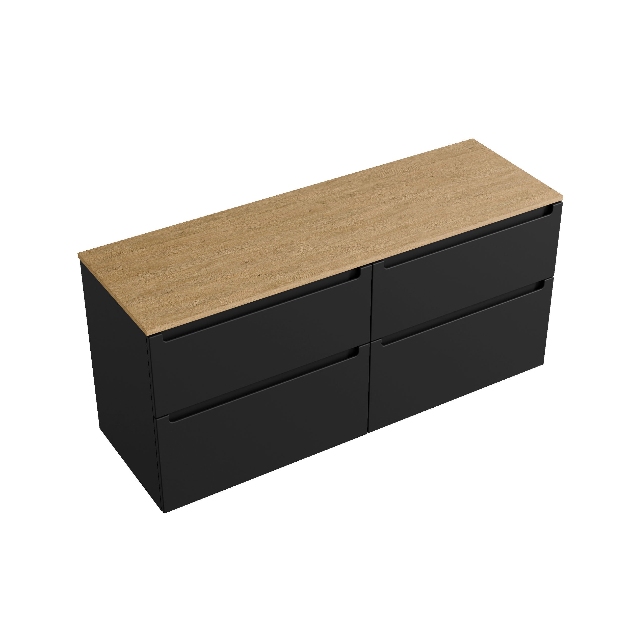 BERNSTEIN - Meuble sous vasque suspendu MDF Noir mat, plan vasque Chêne miel, tiroirs pivotants - 160x46x62cm - VIREO - 3