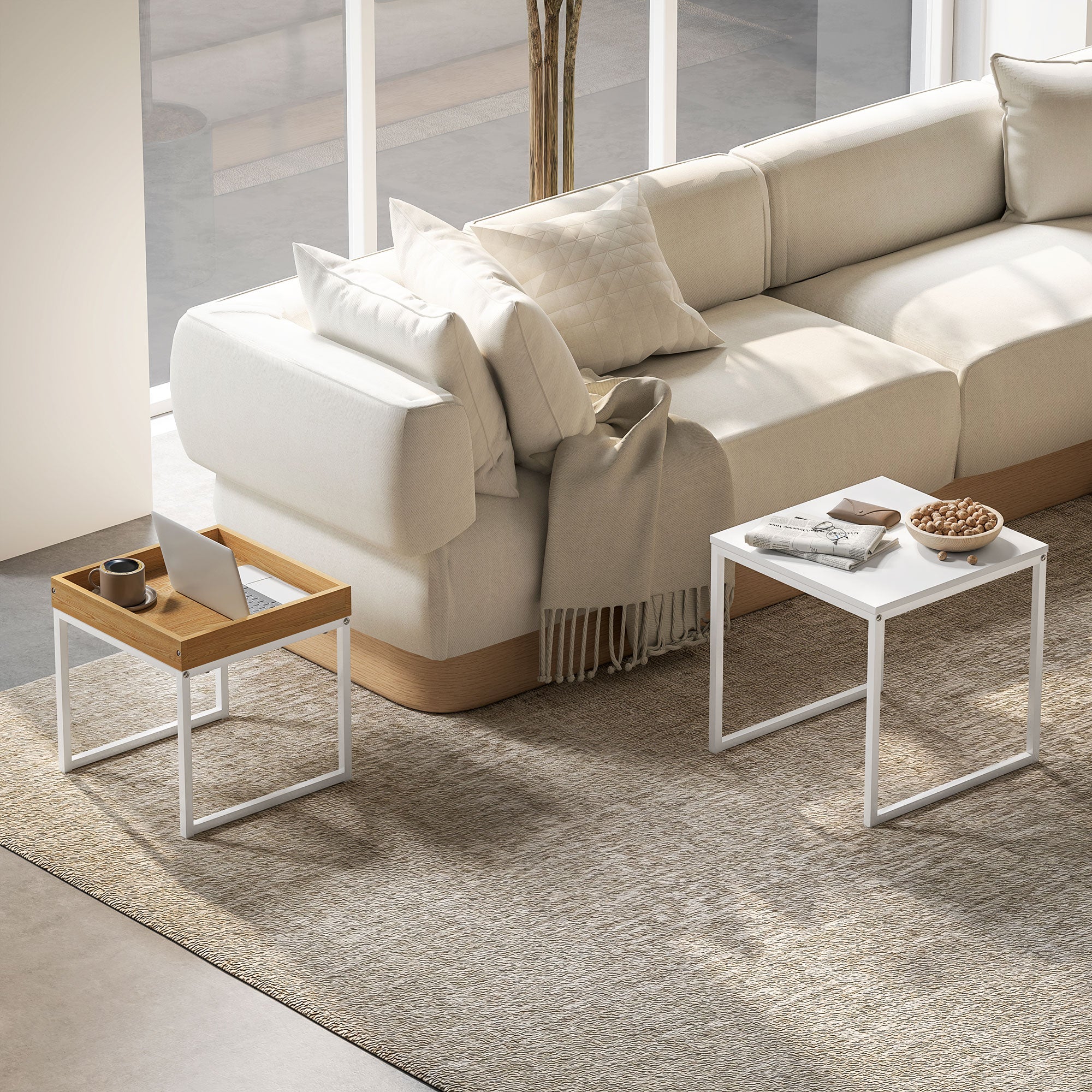 Homcom Mesas De Café Acero, Mdf 45X45x45 Cm Blanco , Leroy Merlin