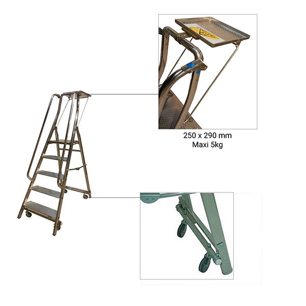 Escabeau roulant de 4 marches - Hauteur de travail maximale de 2.88m - 19404 - 4