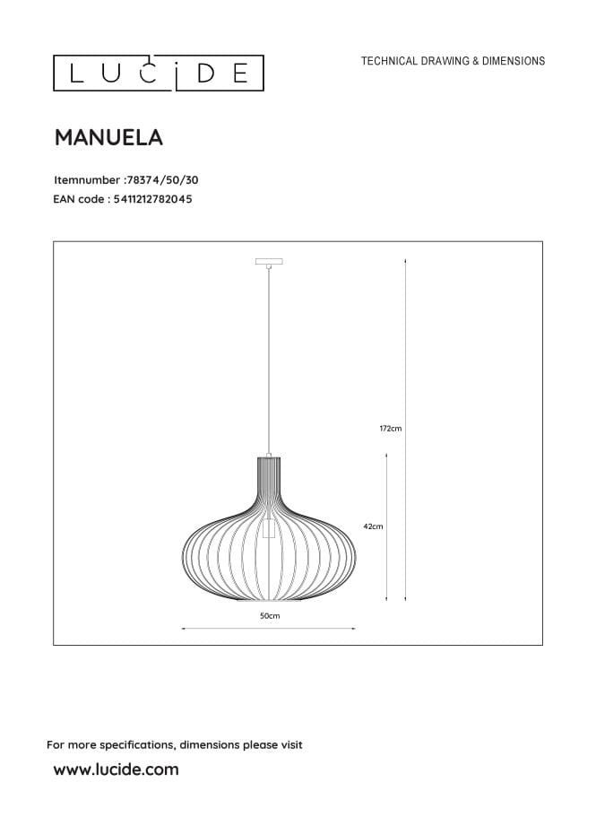 Suspension MANUELA - Noir - 1xE27 - Lucide - 4