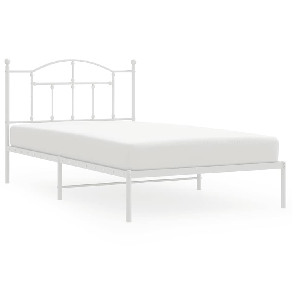 Łóżko Białe Metalowe Rama Łóżka Ze Stelażem Do Sypialni Pokoju 107x203 cm
