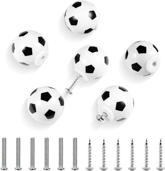 Set de 6 mânere de ușă cu model de fotbal, mânere sport pentru camere de copii și mobilier cu șuruburi 6buc