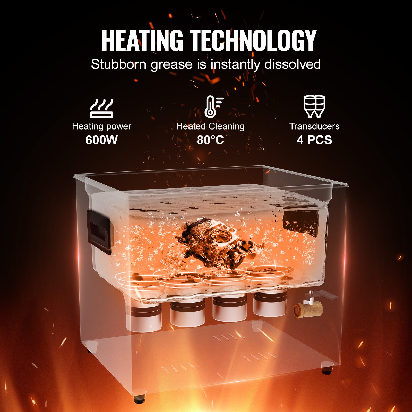 Nettoyeur ultrason VEVOR, inox, 10 L, 240 W, numérique, mode doux & dégazage, chauffage & minuterie, pour prothèses/bijoux/outils, noir - 3