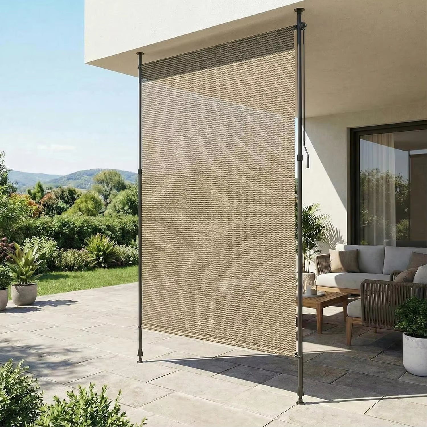 Sientice 1 toldo vertical para exteriores, cortina de privacidad para balcón, toldo con fijación por clips, toldo retráctil para balcón, 120 × 270 cm