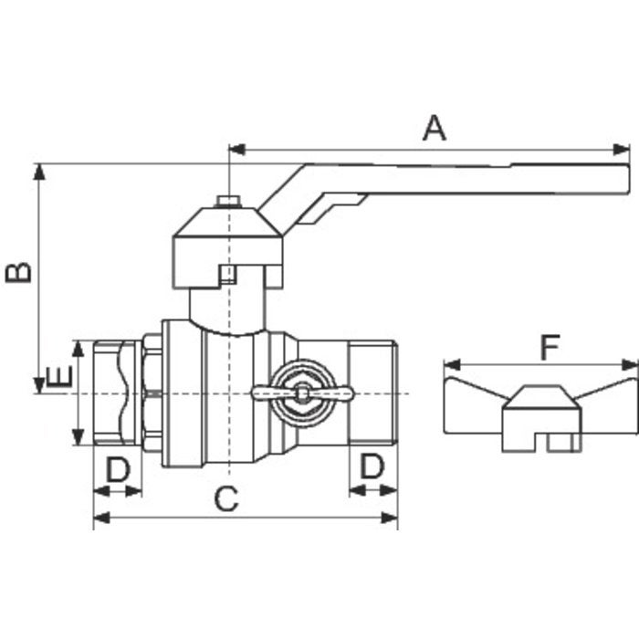 Vanne papillon à purge laiton nickelé - M 1/2' - 2