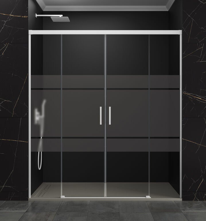 Porte De Douche Coulissante Idralite 110cm - Verre Sérigraphié Profils Aluminium Blanc - H185cm