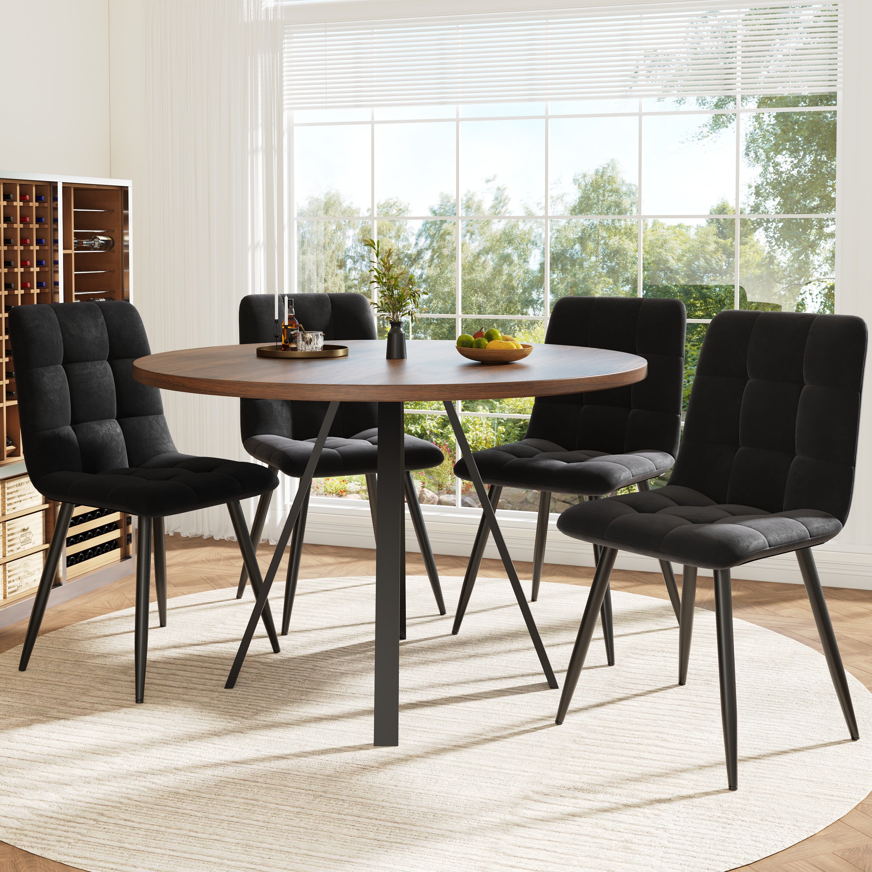 Okrągły stół jadalny dla 4-6 osób - 80 x 80 x 75 cm - MDF i nogi metalowe - Kolor orzechowy - 3