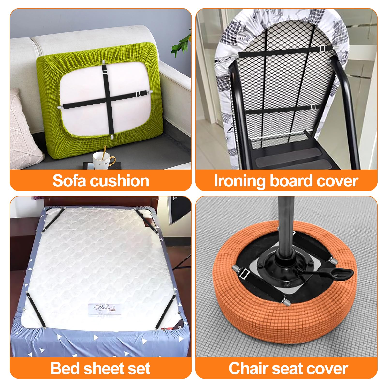 8Pcs Tendeur Drap Housse, Attache Drap Housse(30cm à 130cm) Sangle Matelas, Elastique Drap Housse pour Draps, Matelas, Planche à Repasser ou Canapé - 6