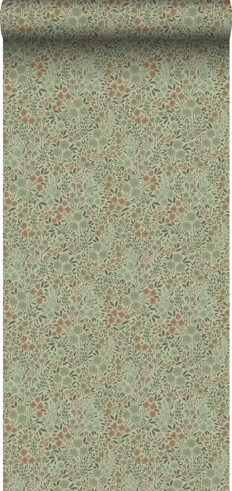 Papel pintado flores verde grisáceo - 0.53 x 10.05 m - estahome