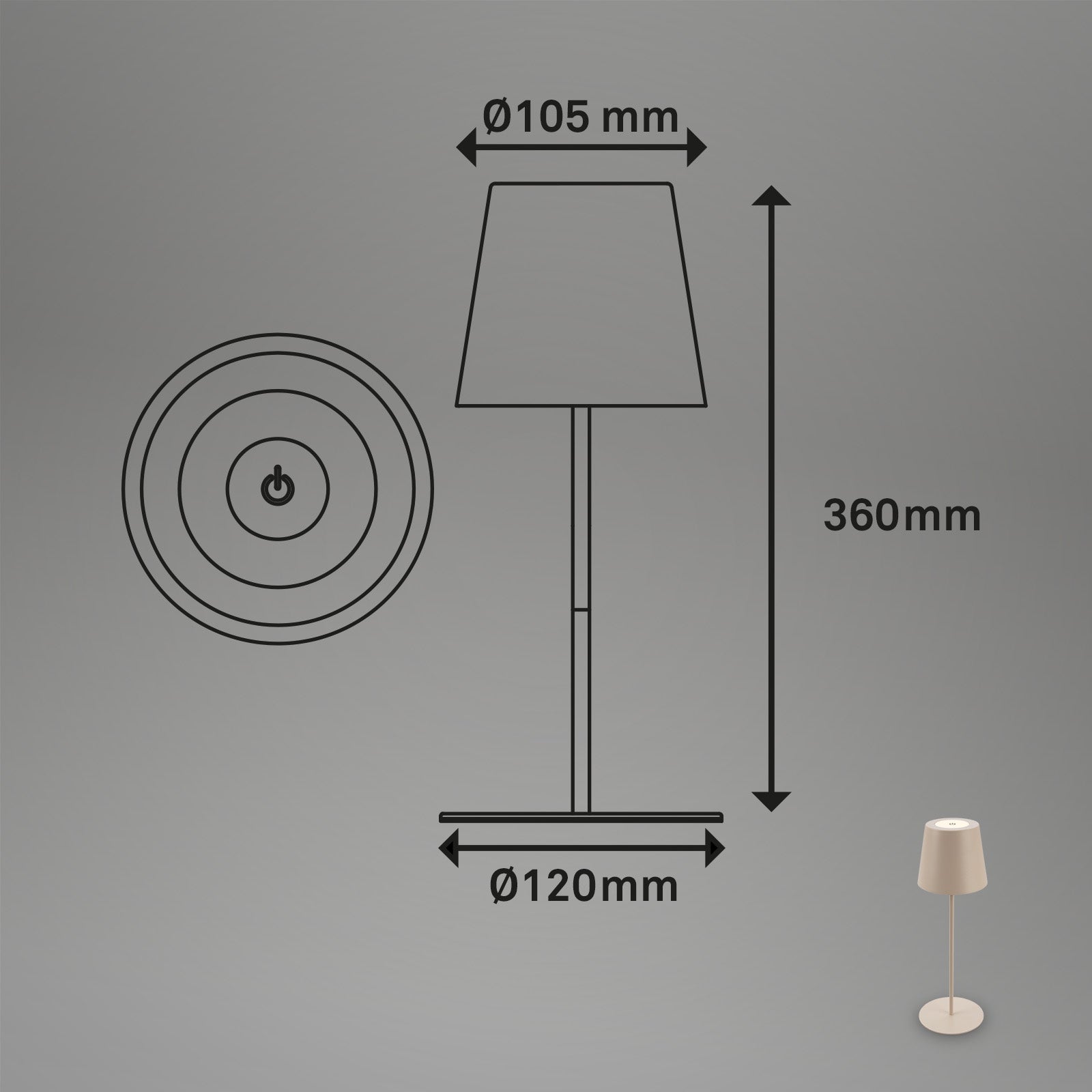 Lampe de table rechargeable - IP44 - D.120x360mm - Beige - 2.700K - 2,5W / 200lm - Briloner - 9