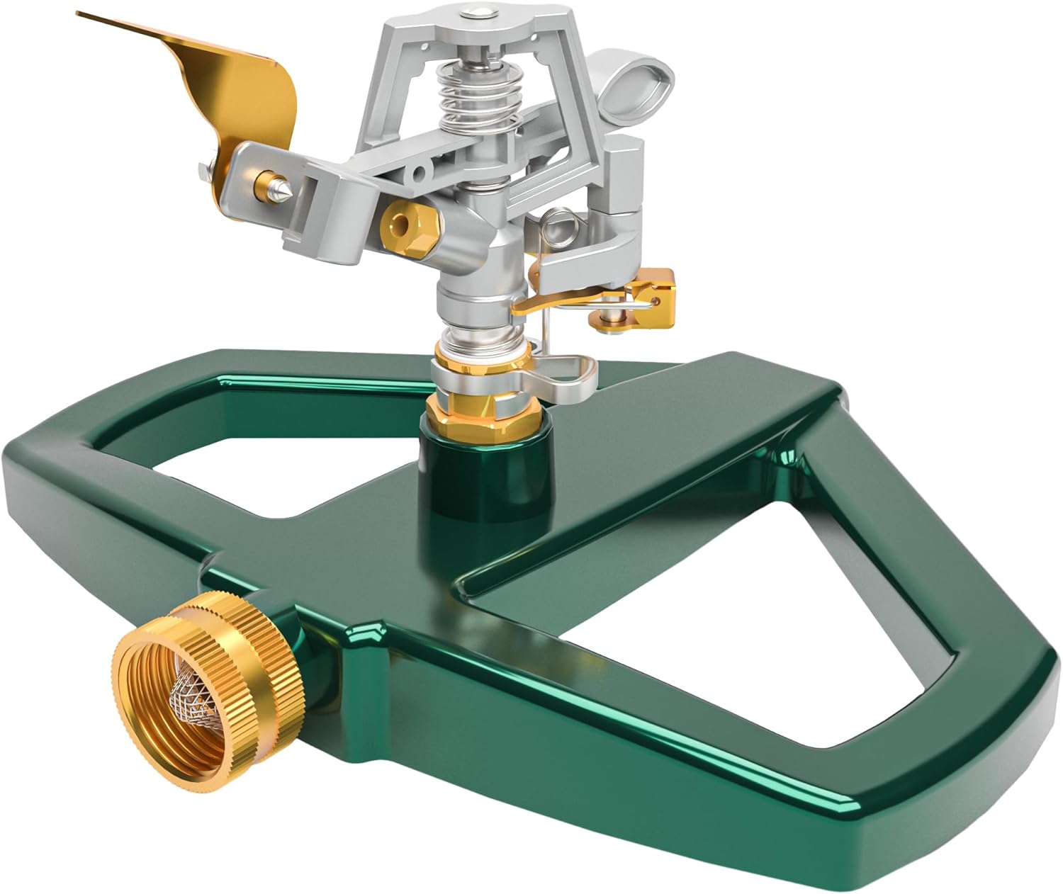 Zraszacz pulsacyjny z metalową podstawą, wytrzymała głowica zraszacza ze stopu cynku, system nawadniania wężem ogrodowym z głowicą zraszacza