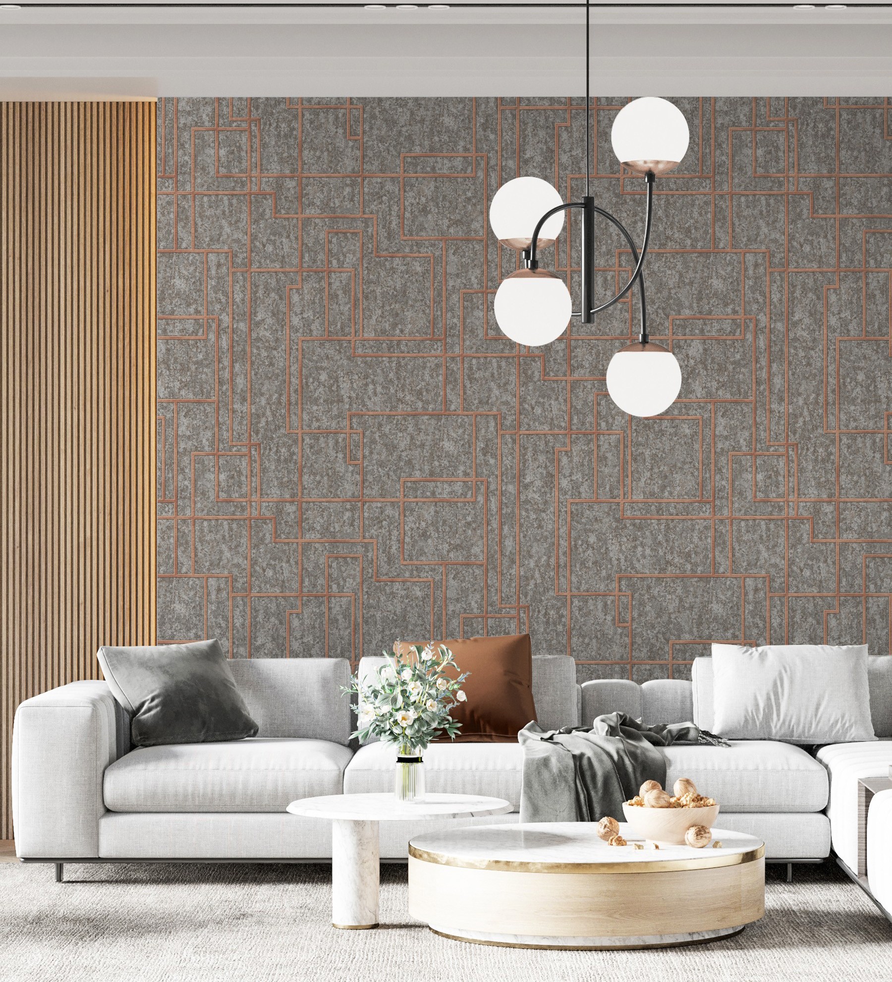 Muestra din a4 de papel pintado vinílico lavable moderno de líneas geométricas con relieve - allure lines 681634 de gaulan