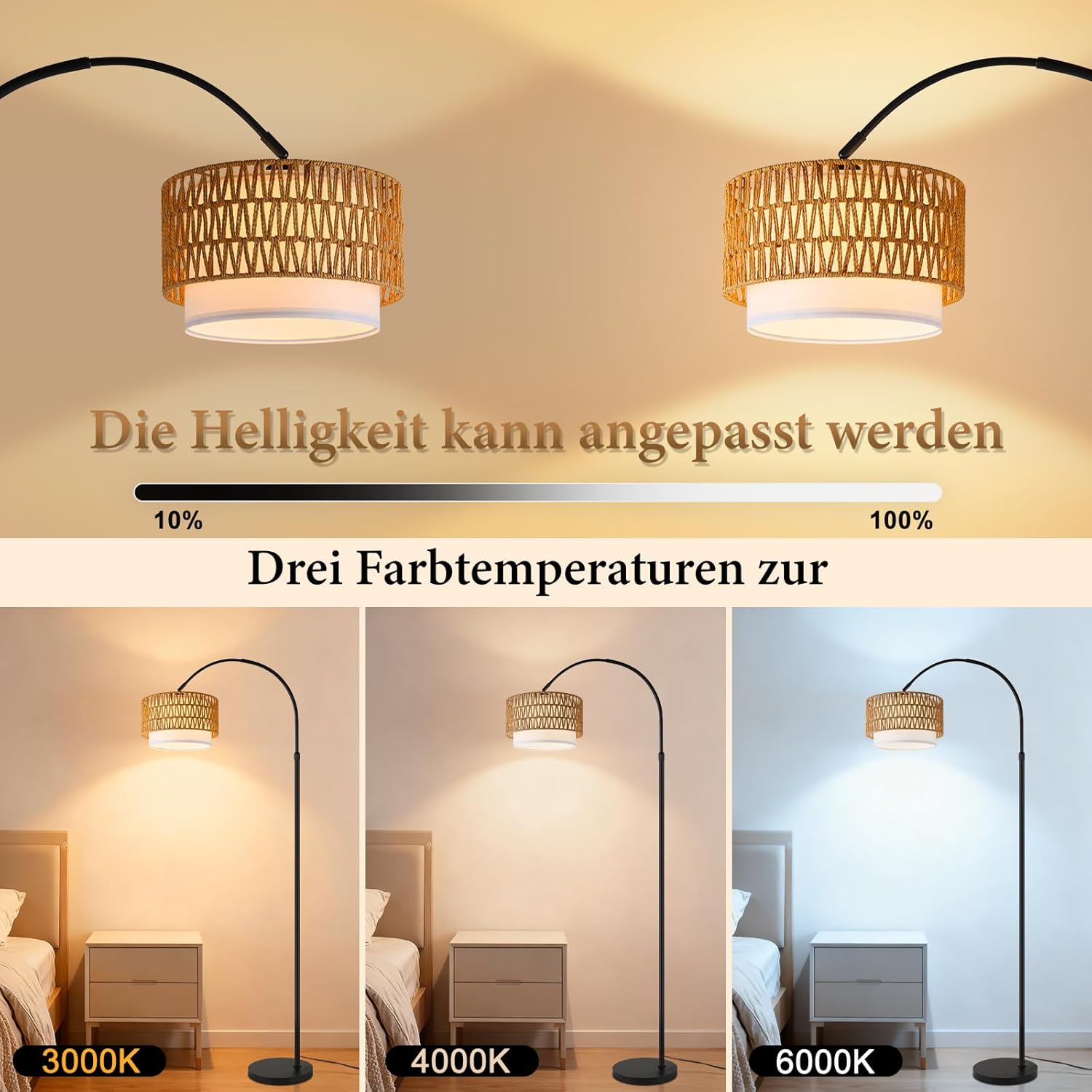ZMH Lampadaire incurvé vintage noir E27 avec éclairage à intensité variable interrupteur au pied télécommande rotation à 350 degrés pour salon chambre - 2