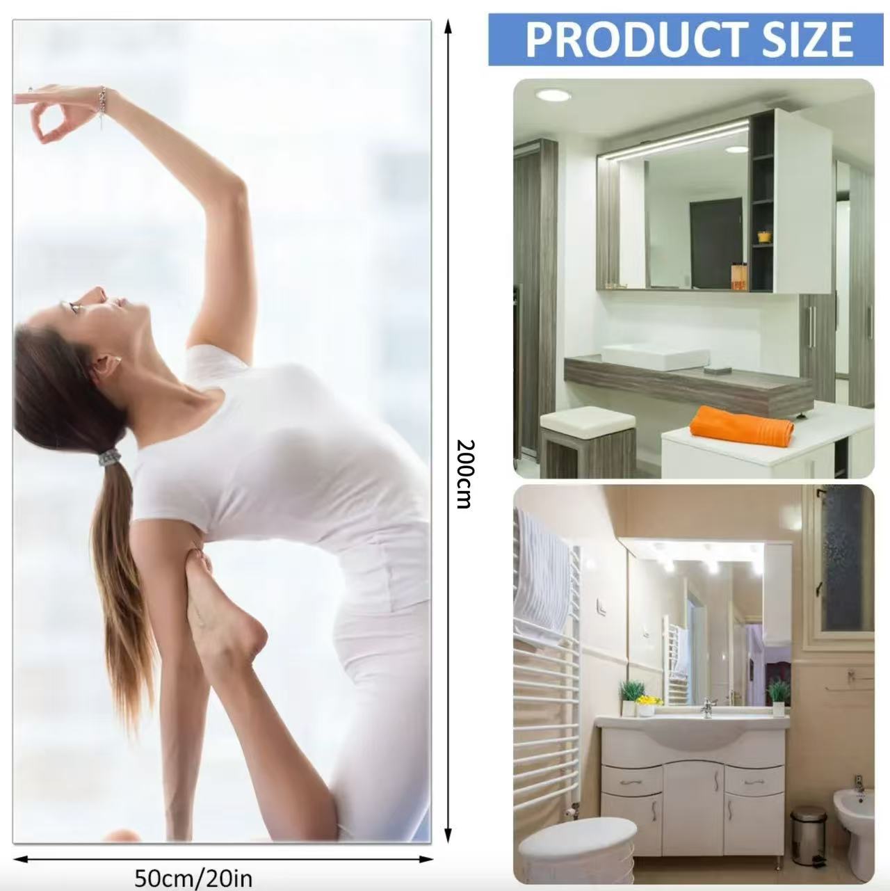 QWINERN 50x200cm Miroir autocollant,miroir souple mural en PET, miroir de dressing pleine longueur,convient pour la maison, la chambre de bain. - 2