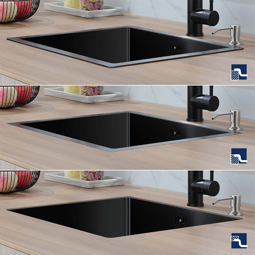 Lonheo Max Lavello Cucina 1 Vassoio 74*44*20CM, in Acciaio Inox Spazzolato con Sifone e Troppo pienon, Nero,Modello UE - 8