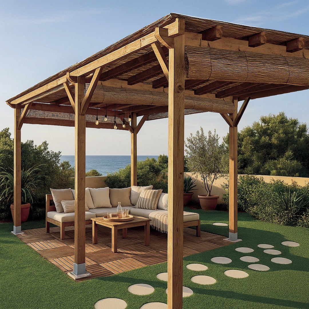 KIT DE PÉRGOLA DE MADEIRA 4X3,6X2,4 M + POSTES 12X12 NORTENE - 2