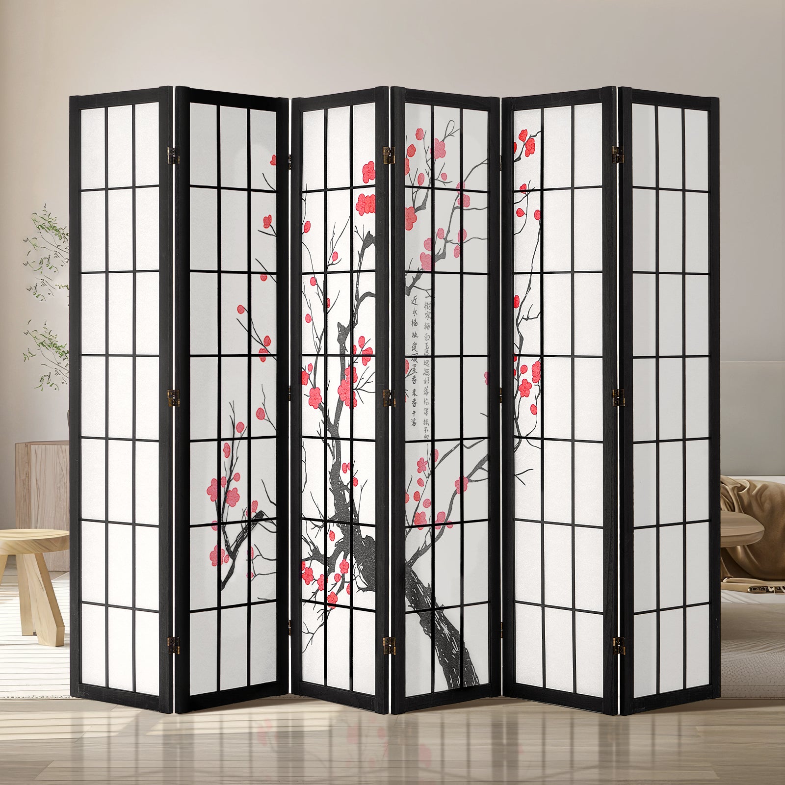 Paravento Shoji Giapponese In Bambù 180cm – Divisorio Leggero Con Carta Traslucida (Nero)