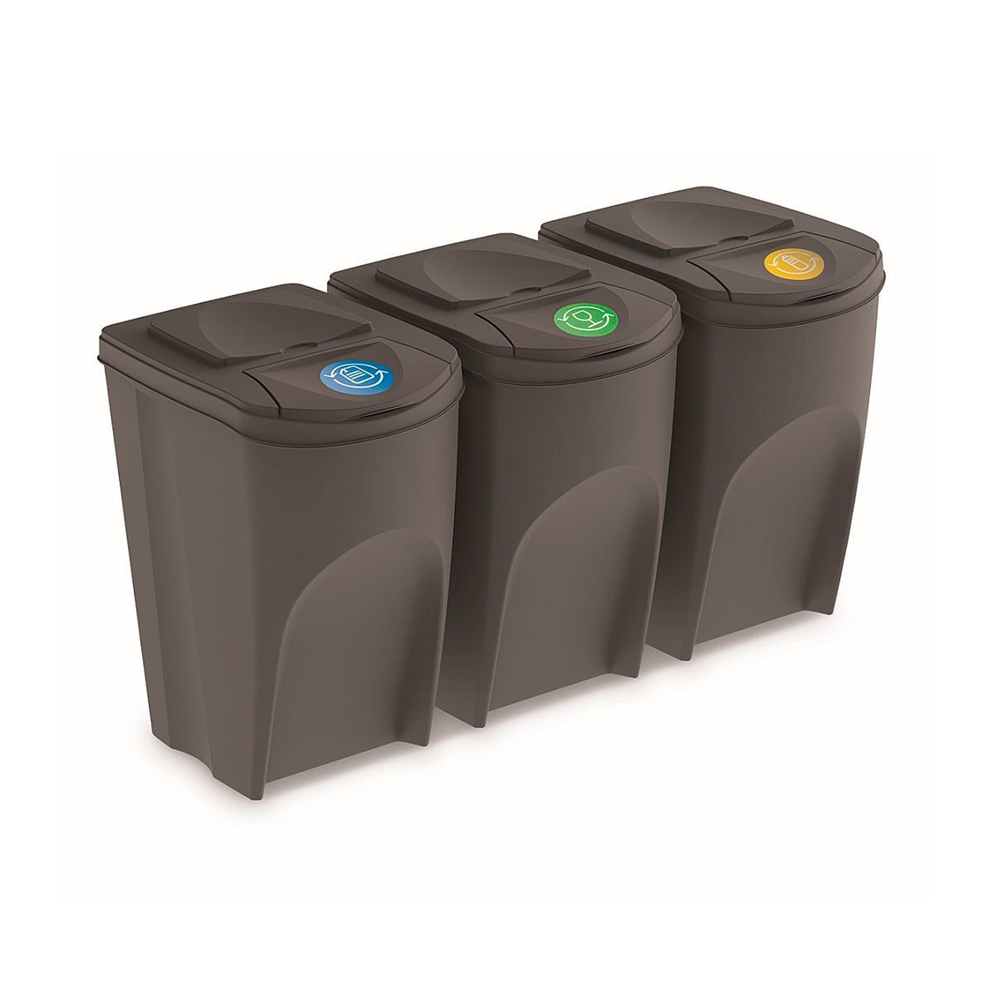 Set Da 3 Casse Riciclaggio Sortibox 105L – Impilabili Con Coperchio E Adesivi Per Vetro, Plastica E Carta