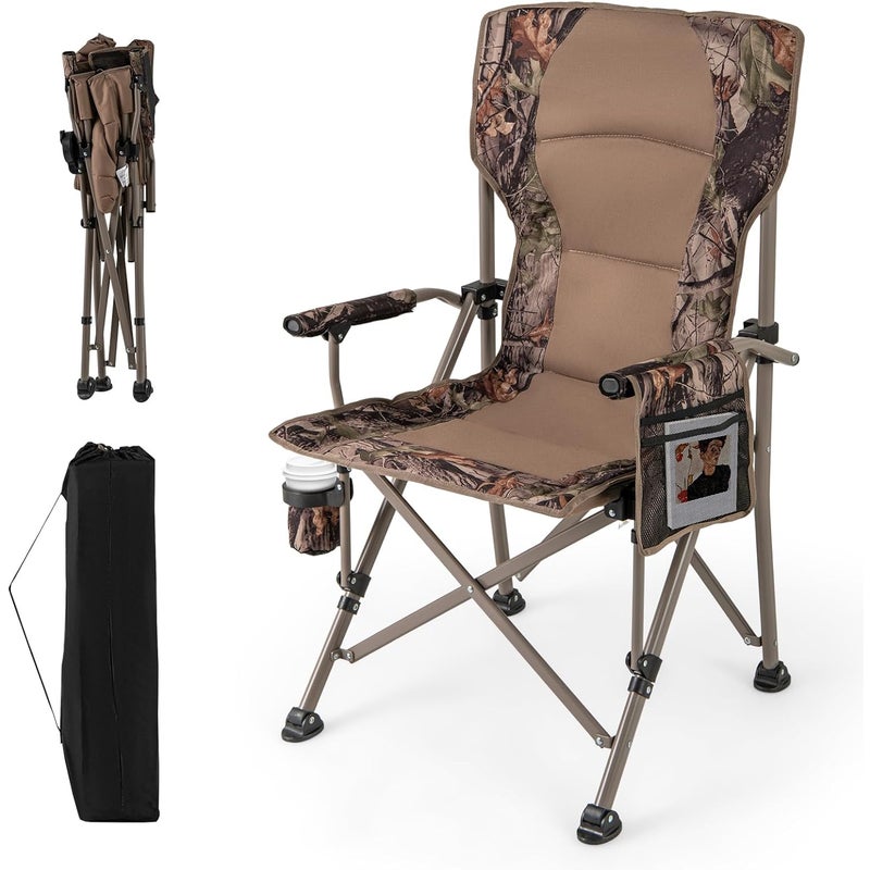 Składane Krzesło Kempingowe, Ogrodowe z Uchwytem na Kubek i Siatkową Torbą do Transportu, Pełna Wyściółka i Torba Transportowa, Nośność 180 kg
