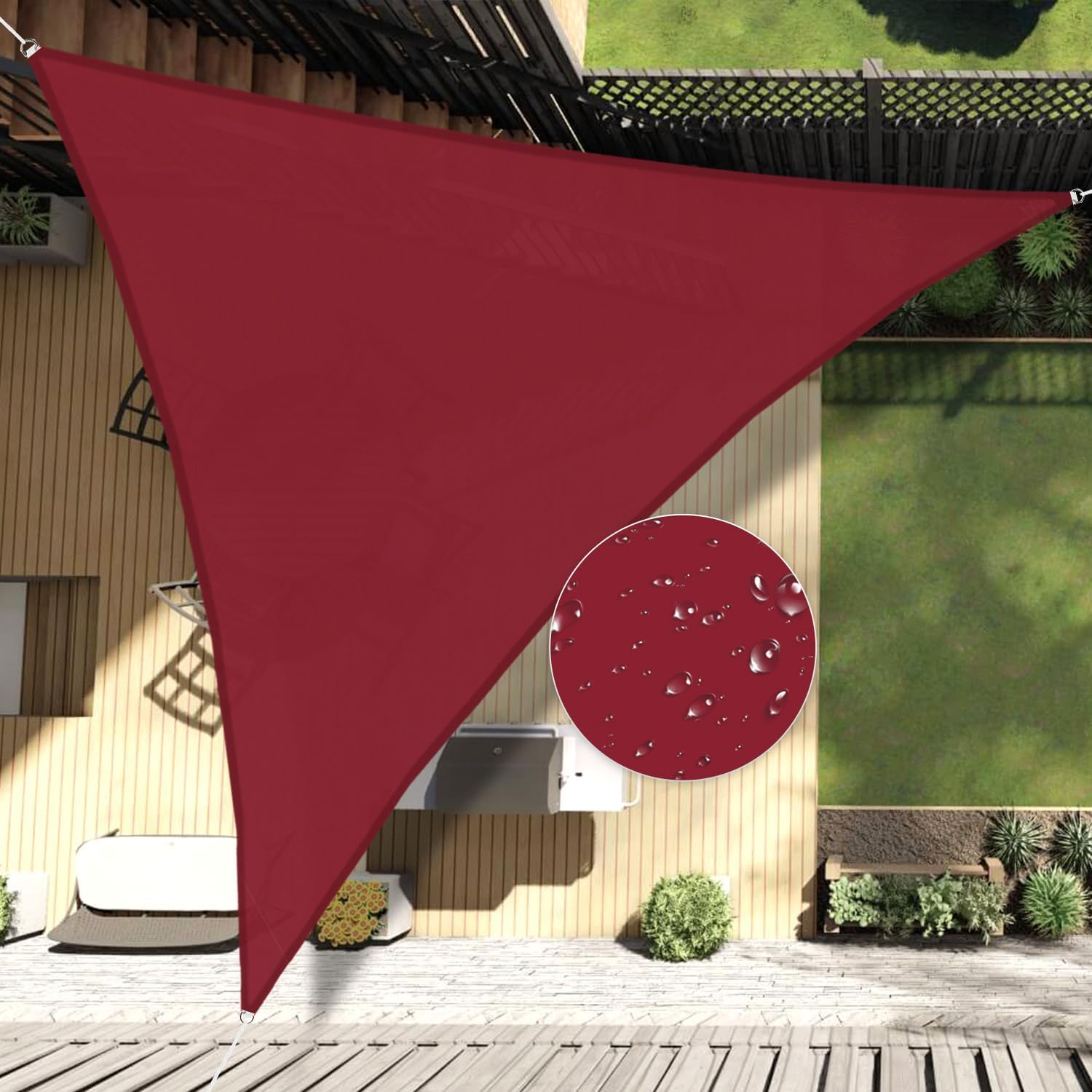 Voile d'ombrage triangulaire 5 x 5 x 5 m - résistant à l'eau et au vent - avec protection UV pour jardin, terrasse, extérieur, camping - Bordeaux - 9