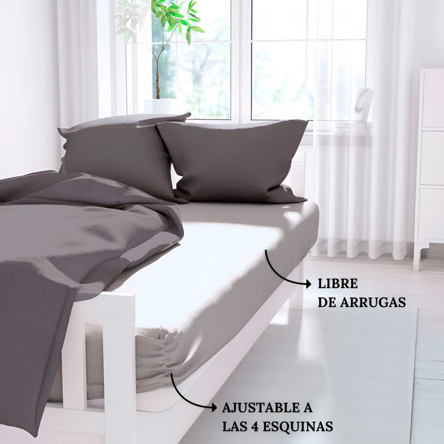 Naturals Home - Drap - housse - 100% Polyester - Lit 105 - 105x190/200 Cm - Gris Clair - 2