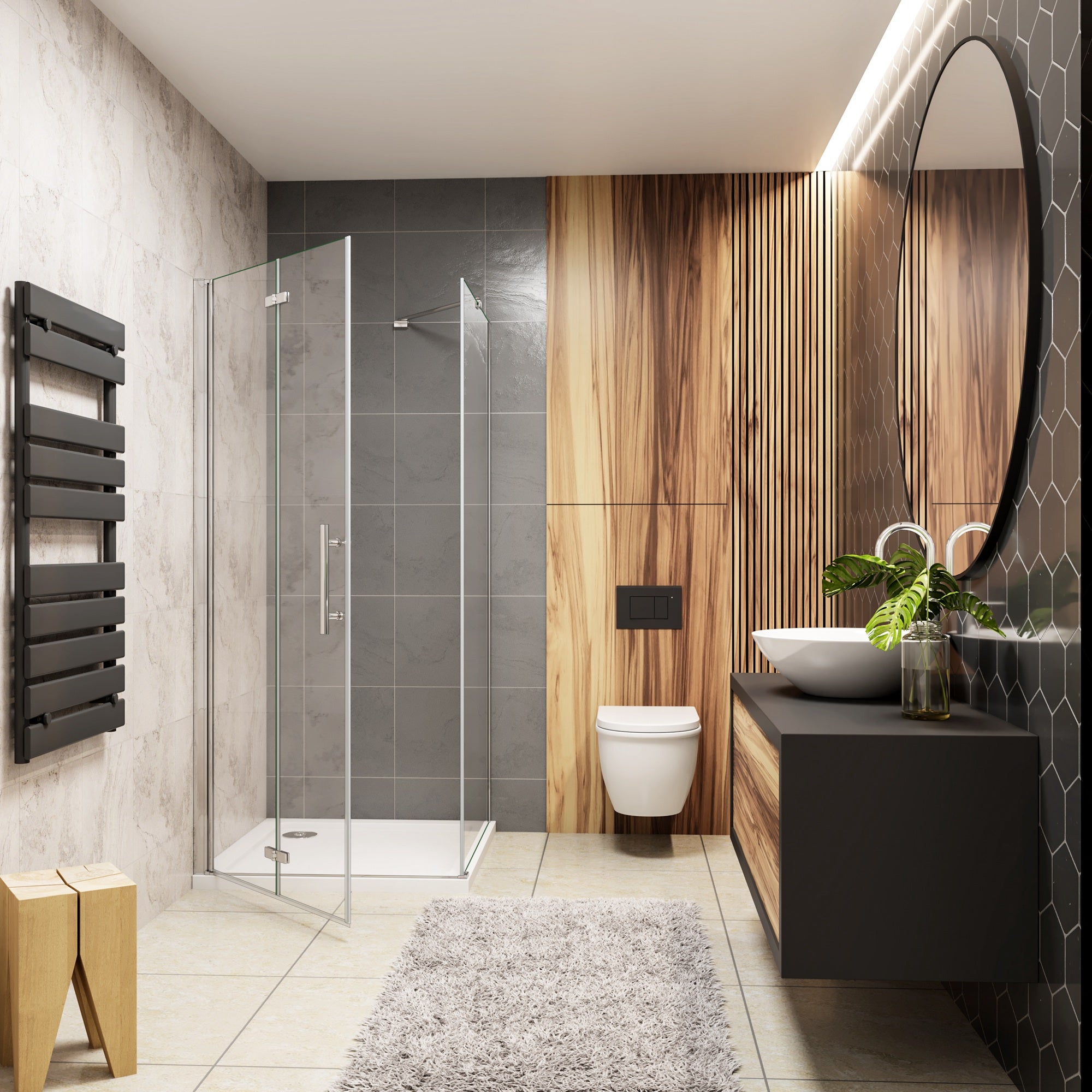 Box Doccia Angolare Alto 195 cm Porta Battente Pieghevole Parete Laterale 110x90 cm Vetro 6 mm Temperato Anticalcare con Barra Stabilizzatrice - 2