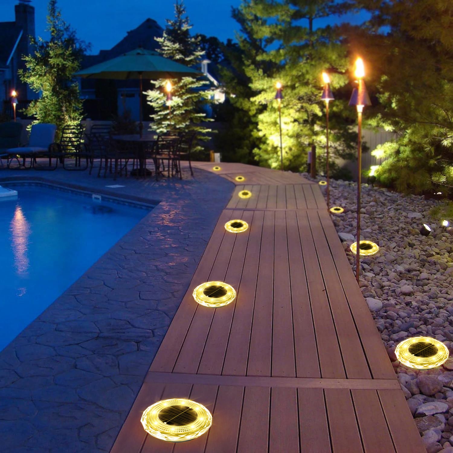 Pack de 12 luzes subterrâneas solares, luzes de jardim ao ar livre, luzes noturnas LED alimentadas a energia solar, luz quente - 5