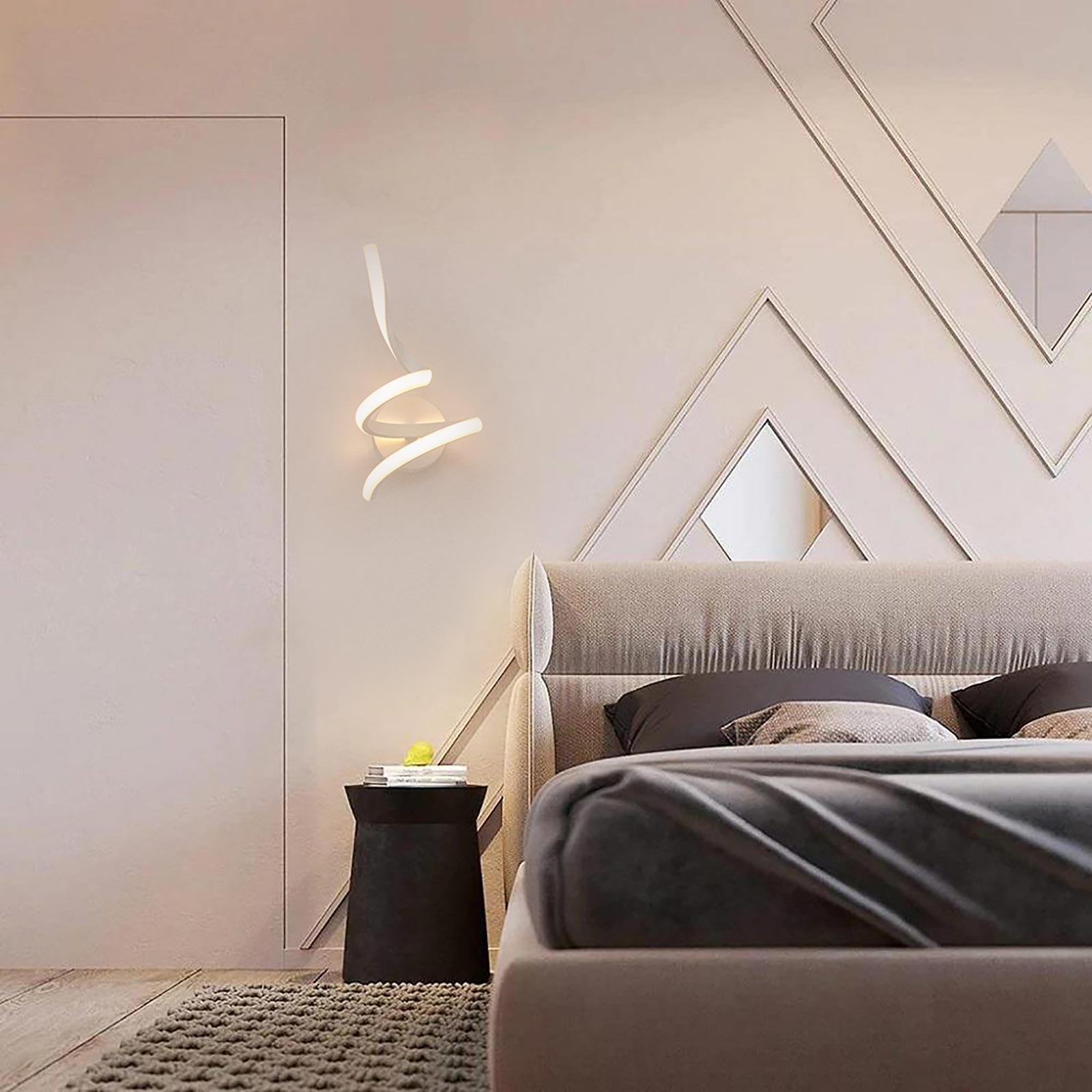 Applique murale LED stylisée moderne CCT 3 étapes spirale courbe mémoire 10W lumière chambre chevet salon bureau 230V coleur BLANC - 6