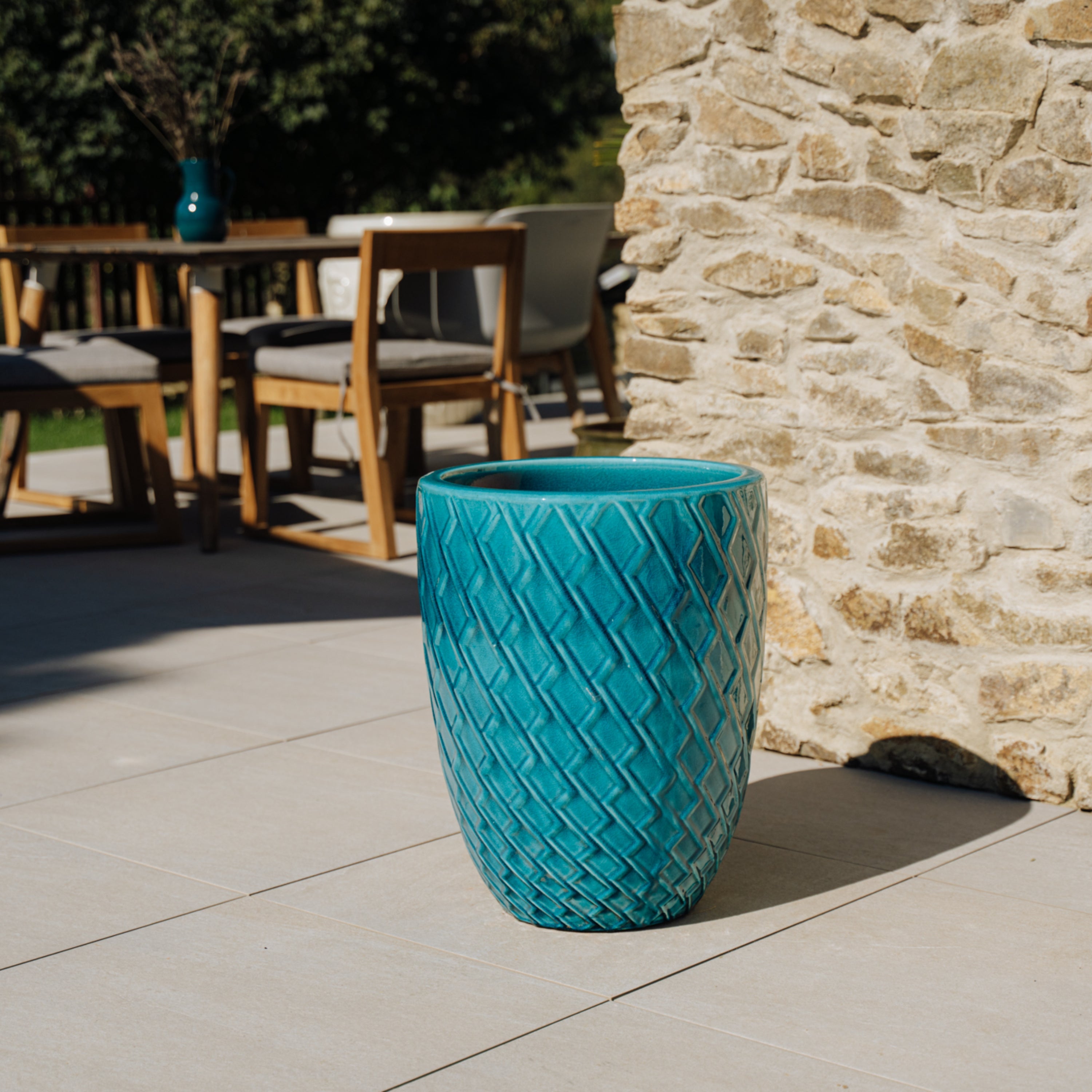 Pot grande taille d'extérieur ZEUS 32x40cm turquoise, fait main en terre cuite émaillée, résistant au gel - 4